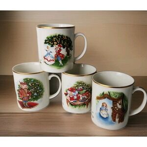 Lot 4 VTG Queensberry Royal Gallery Mugs "Kingdom of Dolls" Christmas  90s Japan